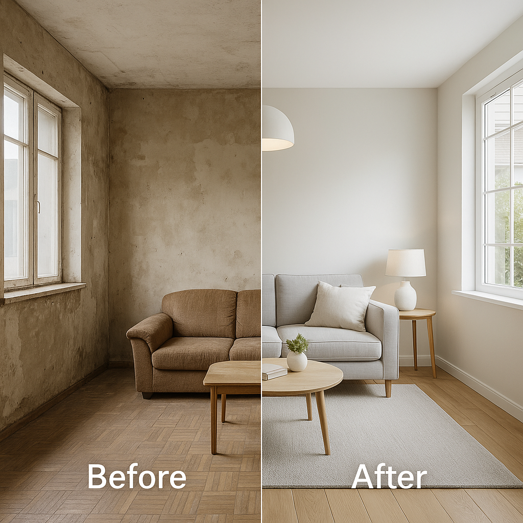 Before and After — living room renovation